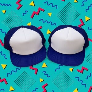 Lot of 2 Vintage 1980s Mesh Trucker Hats Blue White Blank Foam Springfoot NOS